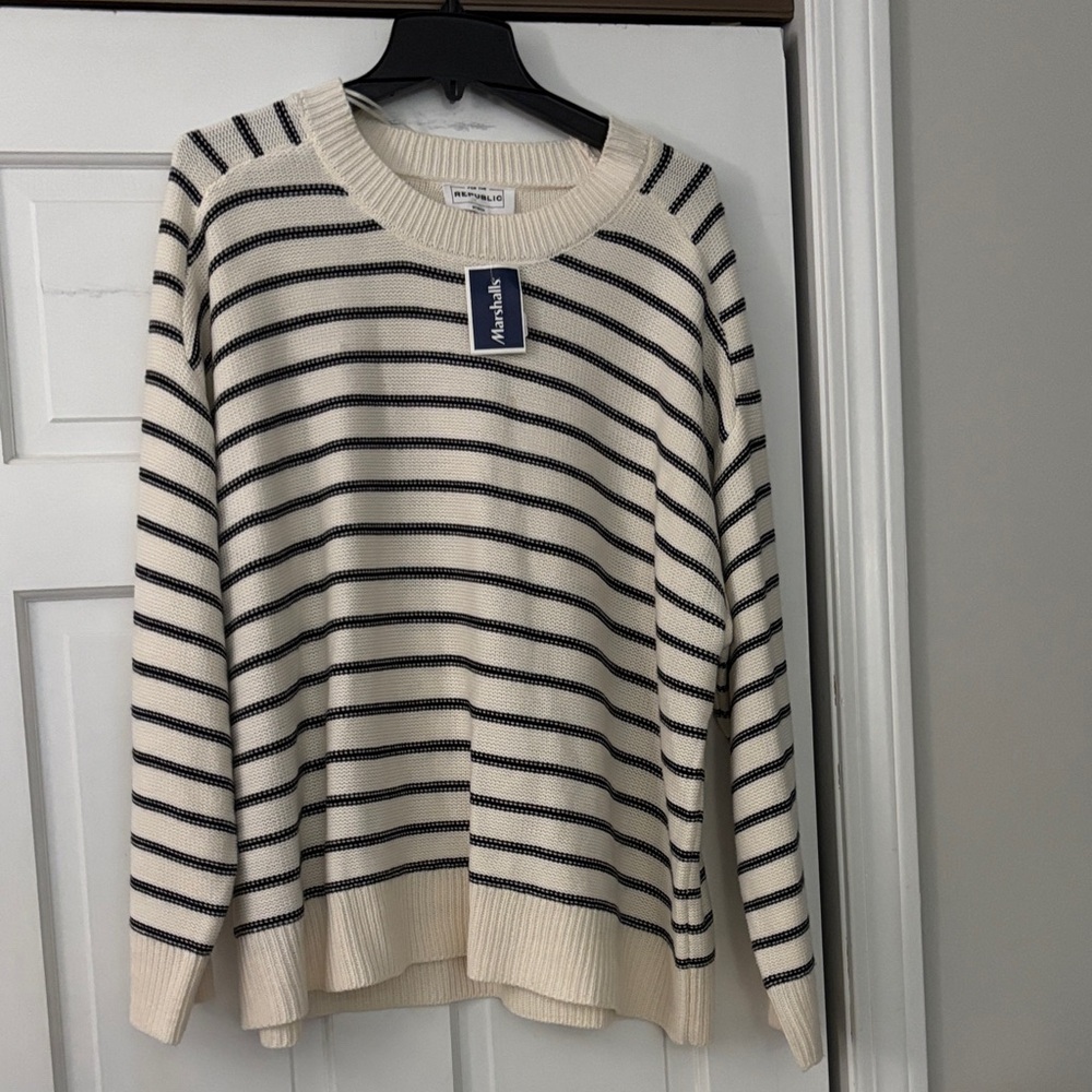 For The Republic Men's Sweater in Cream and Black Stripes